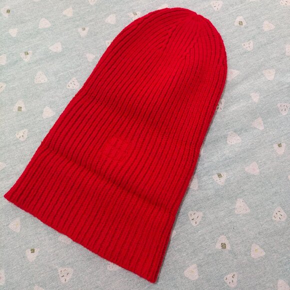 Acne Studios Red Knitted Hat With Embroidered Smiley Logo Patch - Picture 8 of 8